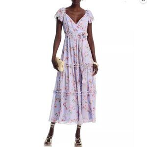 Aqua Lavender Floral Ruffle Maxi Dress